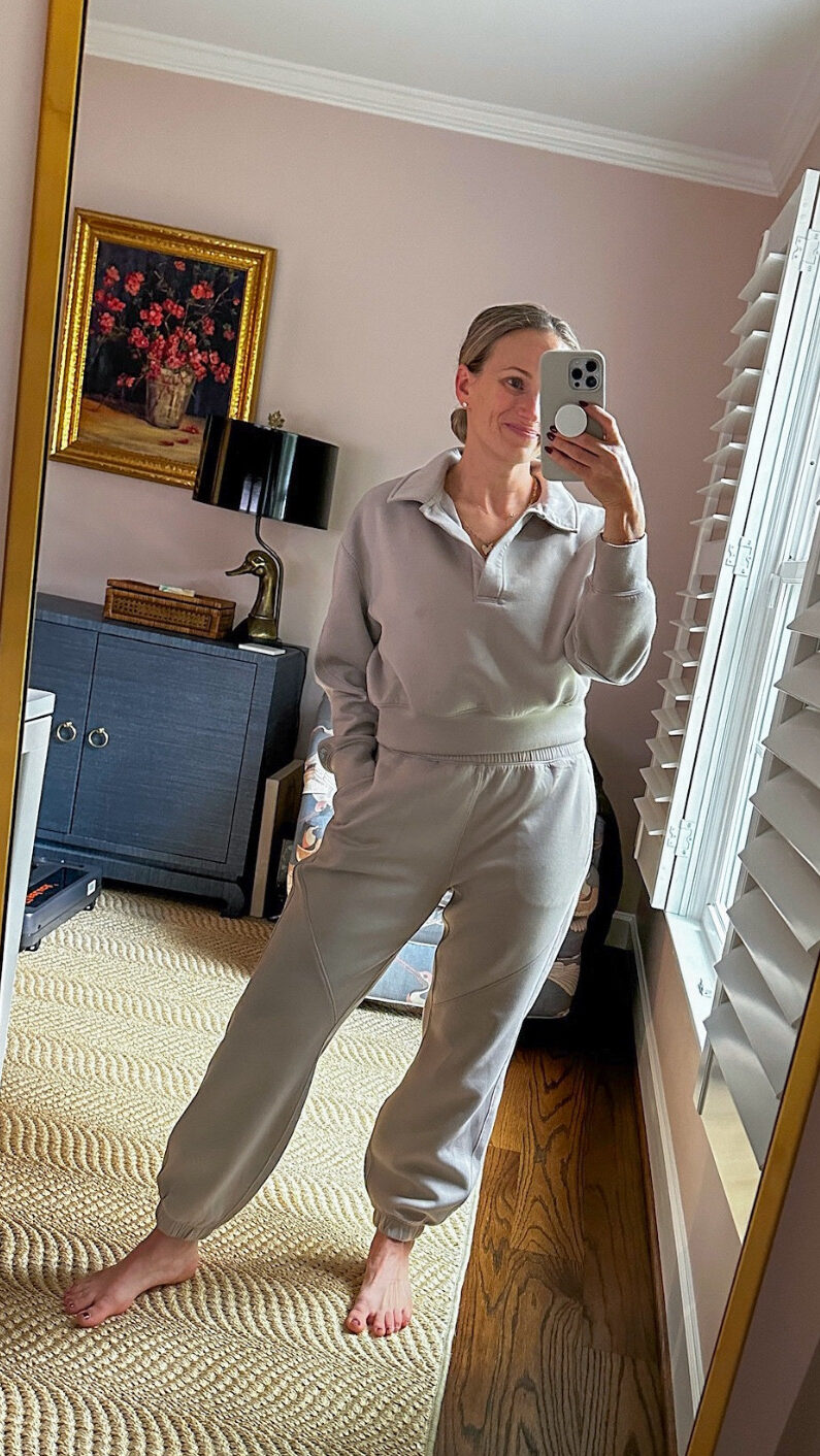 Woman wearing gray Abercrombie Matching Set