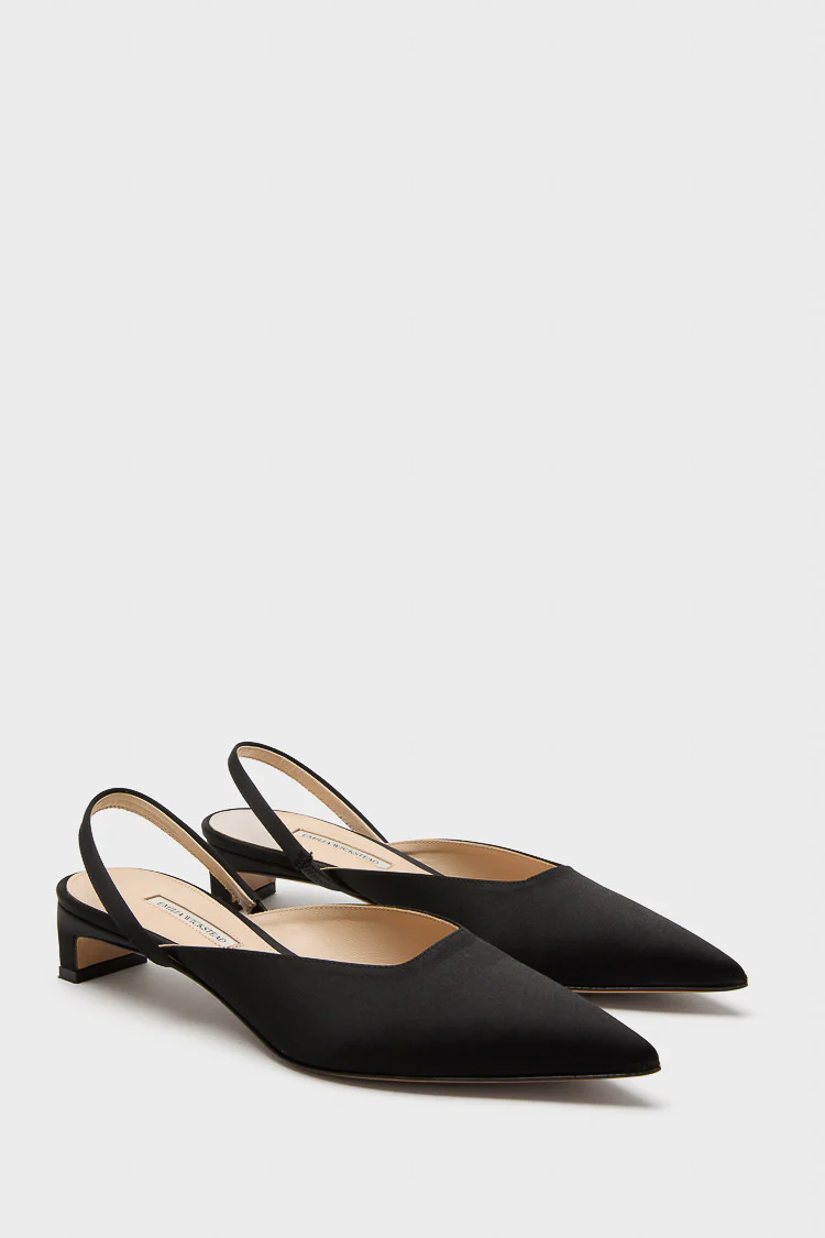 Emilia Wickstead Black Satin Kaori Kitten Heels