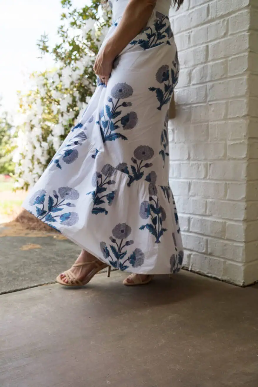 TeriLyn Adams wearing floral maxi dress and Tuckernuck heels