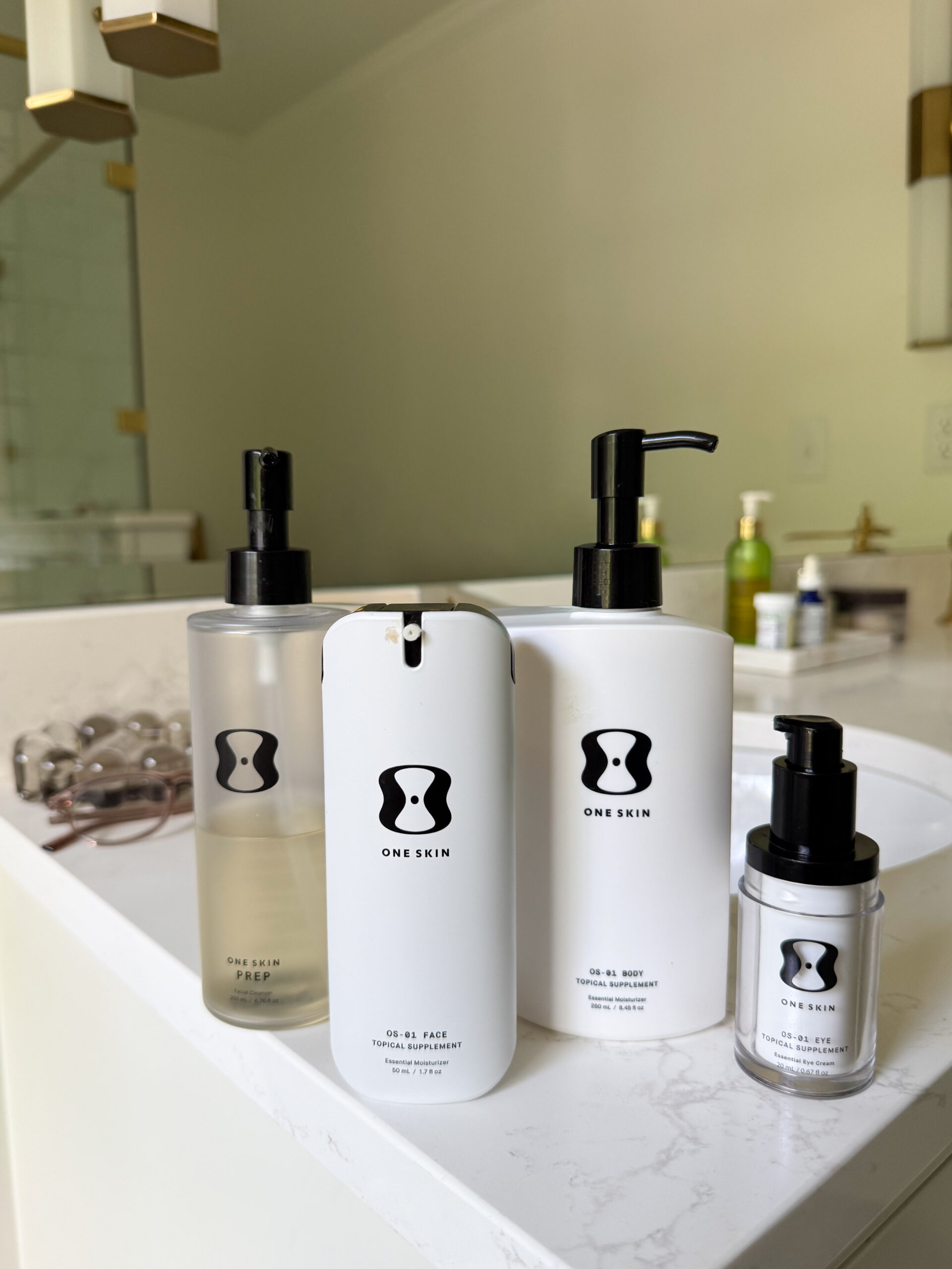 Terilyn Adams oneskin products on bathroom counter