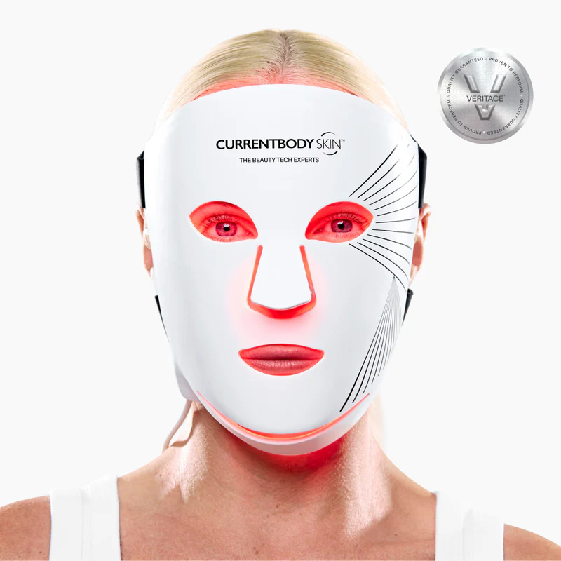 CurrentBody Skin LED red light therapy face mask on model