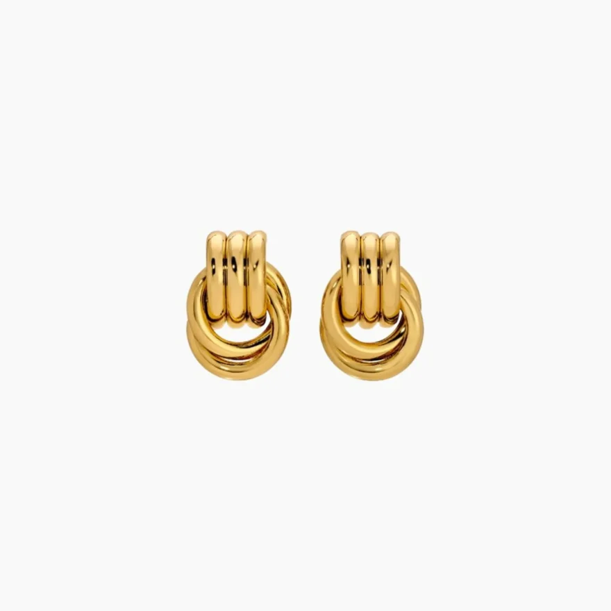 Heaven Mayhem gold knot statement earrings