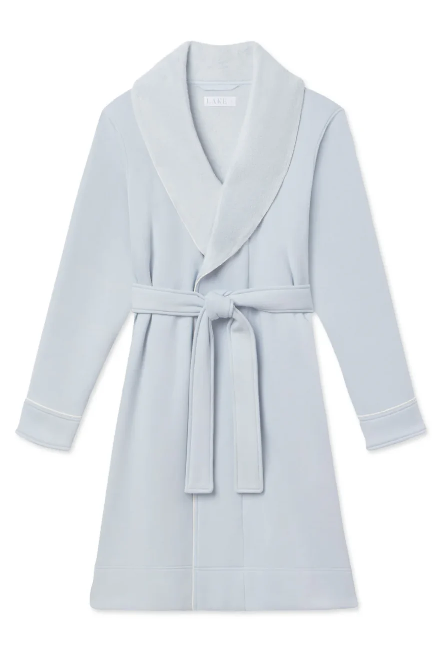 LAKE Polar blue cozy robe with shawl collar and tie waist