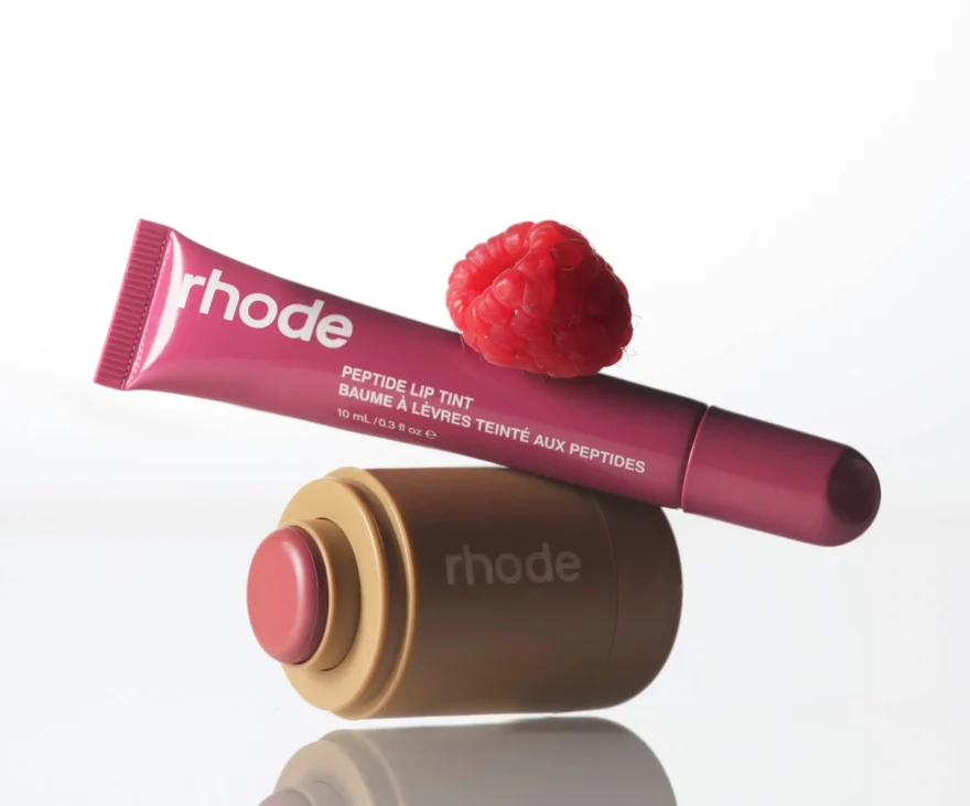 Rhode peptide lip tint and cream blush duo in raspberry tones