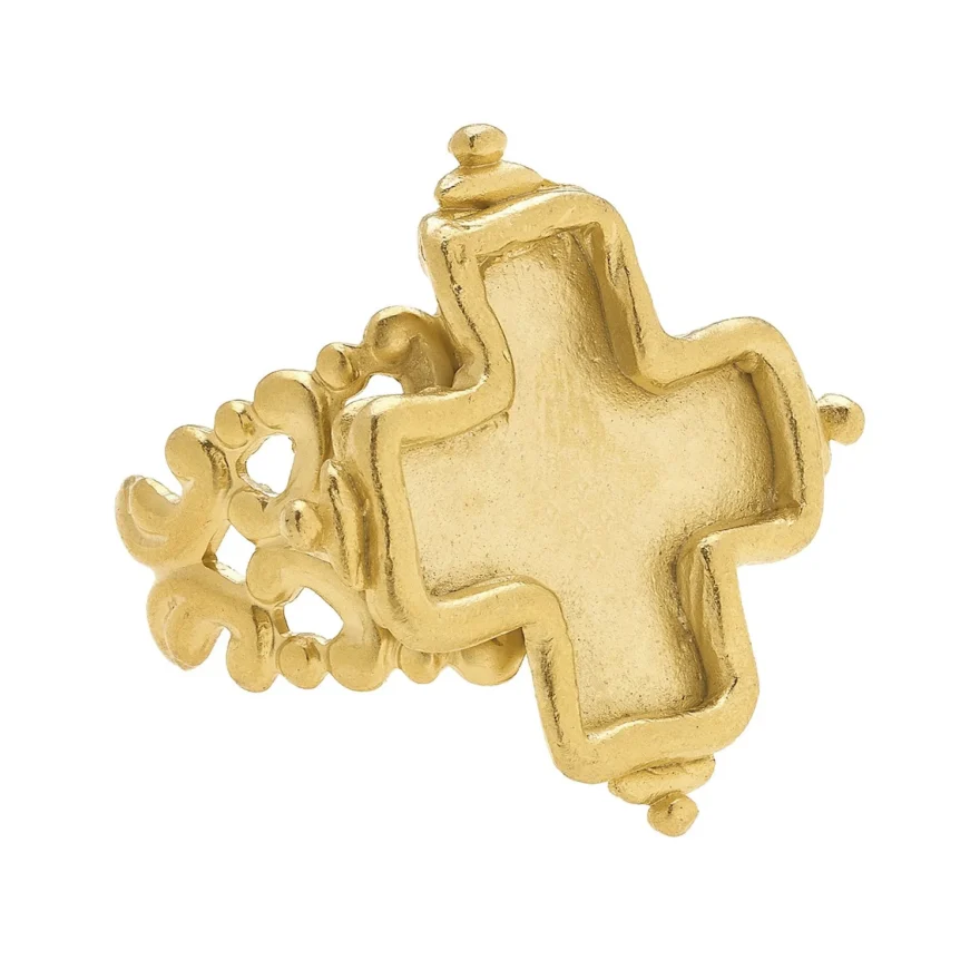 Susan Shaw gold cross statement ring with adjustable band