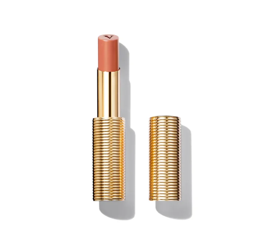 Vieve Silk Sheets satin lipstick in pink nude, gold case