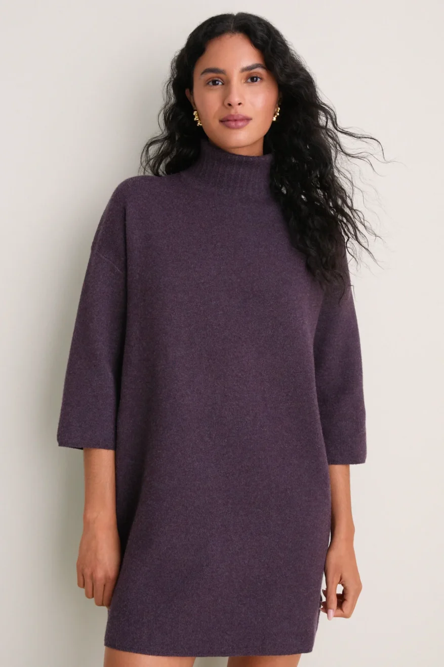 Tuckernuck long-sleeve midi sweater dress in a deep purple shade