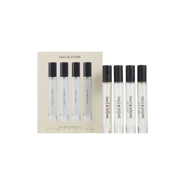 Salt & Stone mini body mist discovery set with four travel sprays, product shot