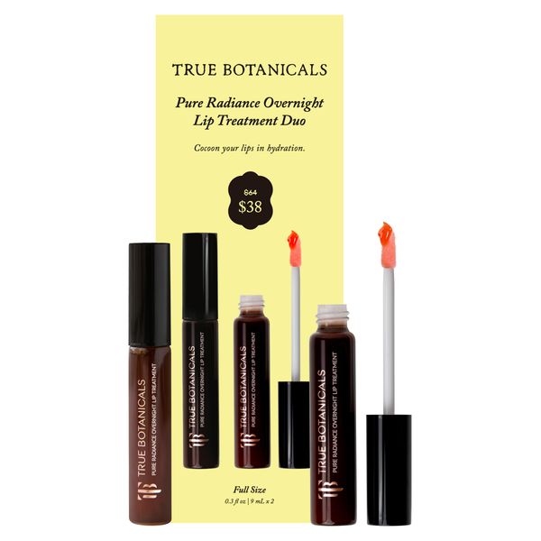 True Botanicals Pure Radiance overnight lip treatment duo with box, product shot