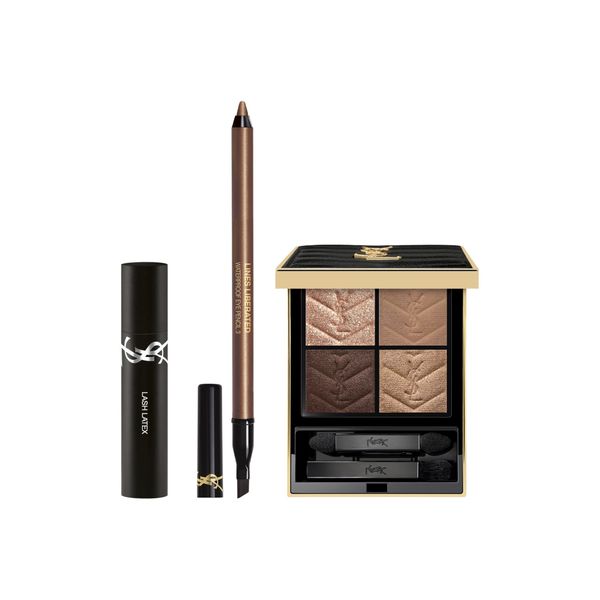 YSL Brown Look 3-piece eye set with mascara, eye pencil, and eyeshadow palette, product shot