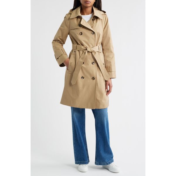 London Fog double-breasted trench coat in khaki, product shot
