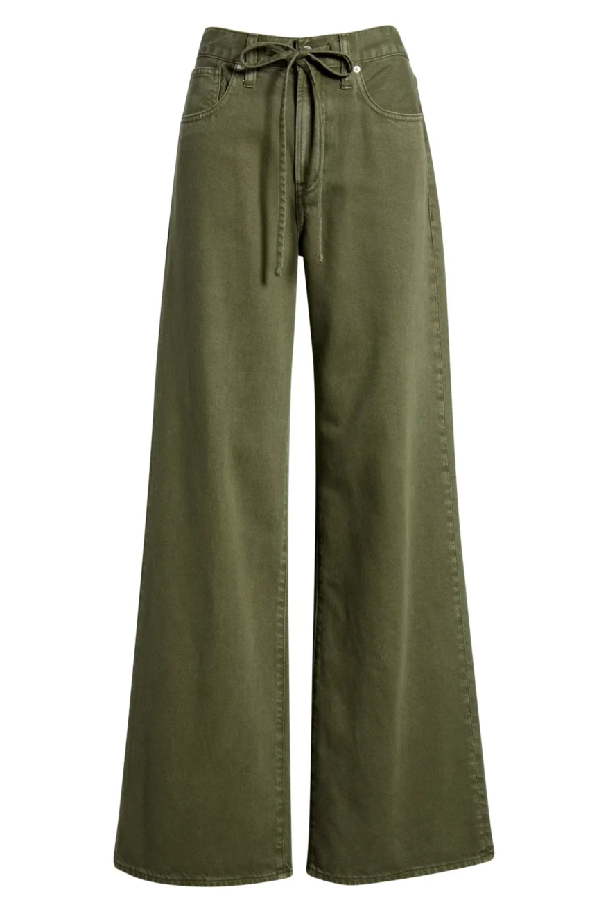 Madewell wide leg drawstring jeans in olive green denim
