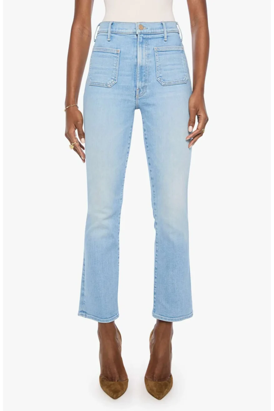 Mother Hustler cropped jeans in light wash with patch pockets