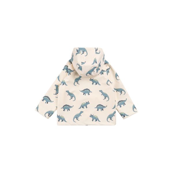 Miles the Label hooded raincoat in cream with dinosaur print, kids, back view