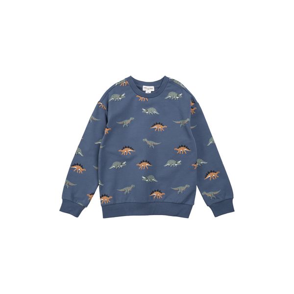 Miles the Label stretch organic cotton sweatshirt in blue with dinosaur print, kids, product shot
