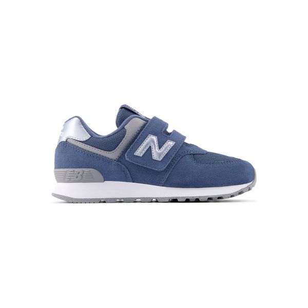 New Balance 574 sneaker in blue with hook-and-loop strap, kids, product shot