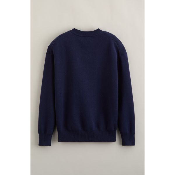 Nordstrom relaxed fit crewneck cotton blend sweater in navy, kids, back view