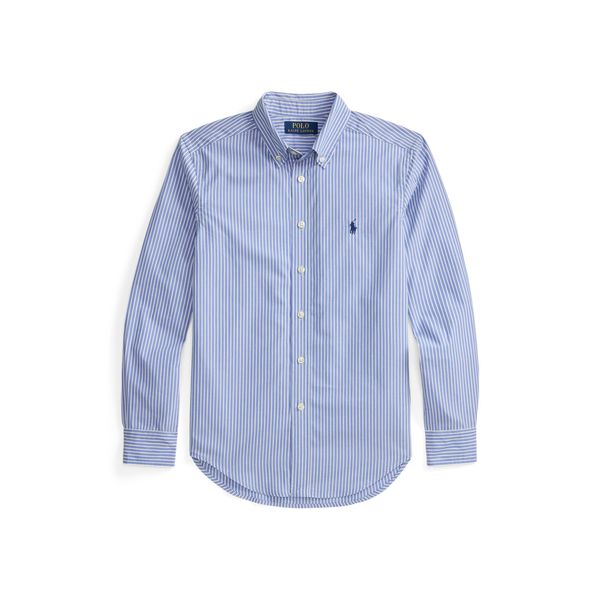 Polo Ralph Lauren stripe cotton poplin button-down shirt in blue, kids, product shot