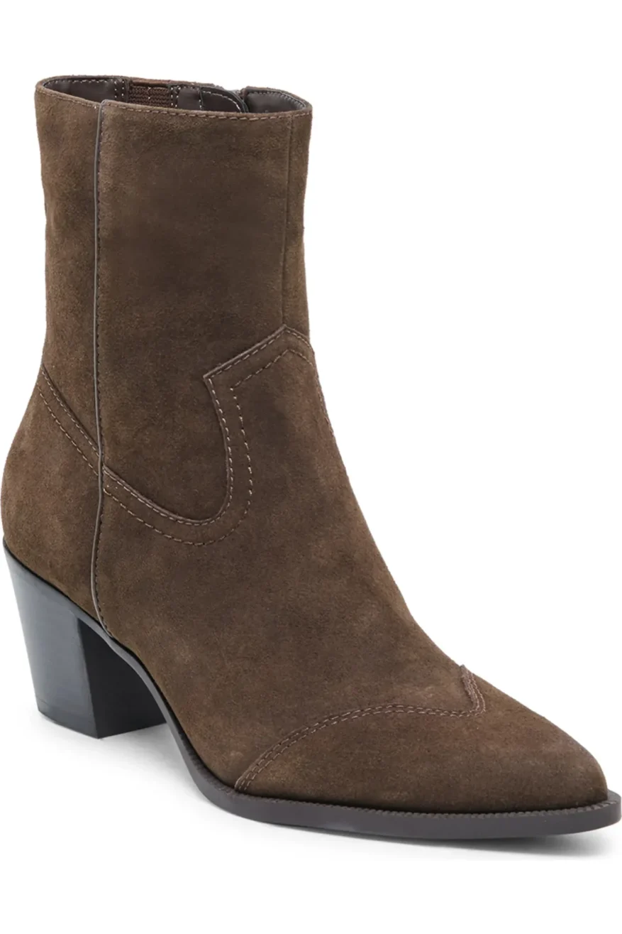 Dolce Vita Salma booties in brown suede with a stacked block heel
