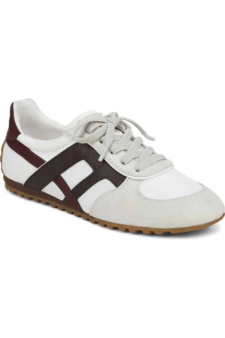 Franco Sarto Raquel sneakers in white with burgundy and brown stripes