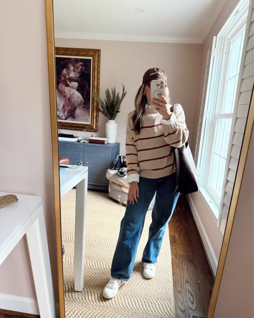 TeriLyn Adams wearing Veja Campo Sneakers with denim jeans