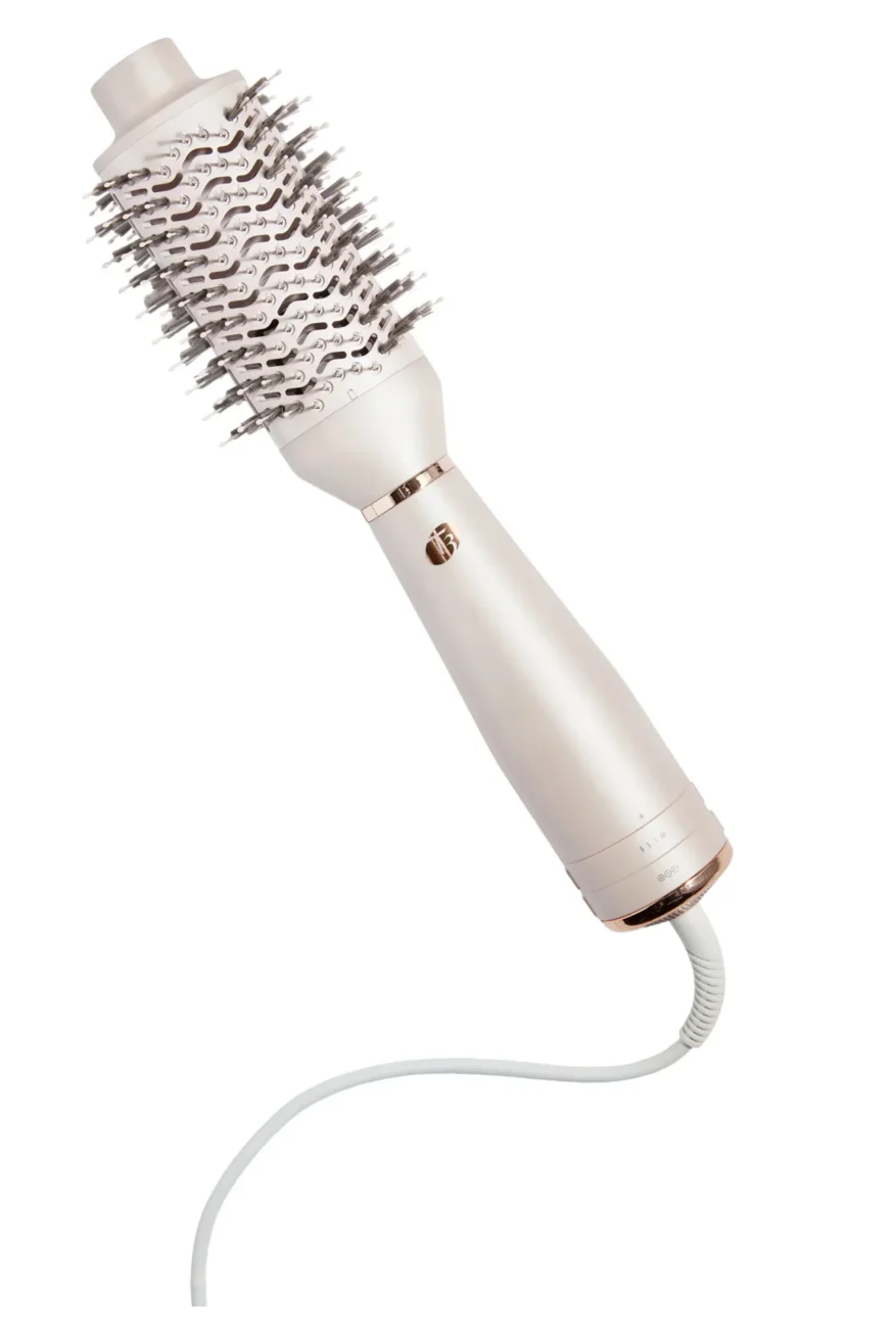 T3 hot air blow-out brush with rose gold accents, product shot