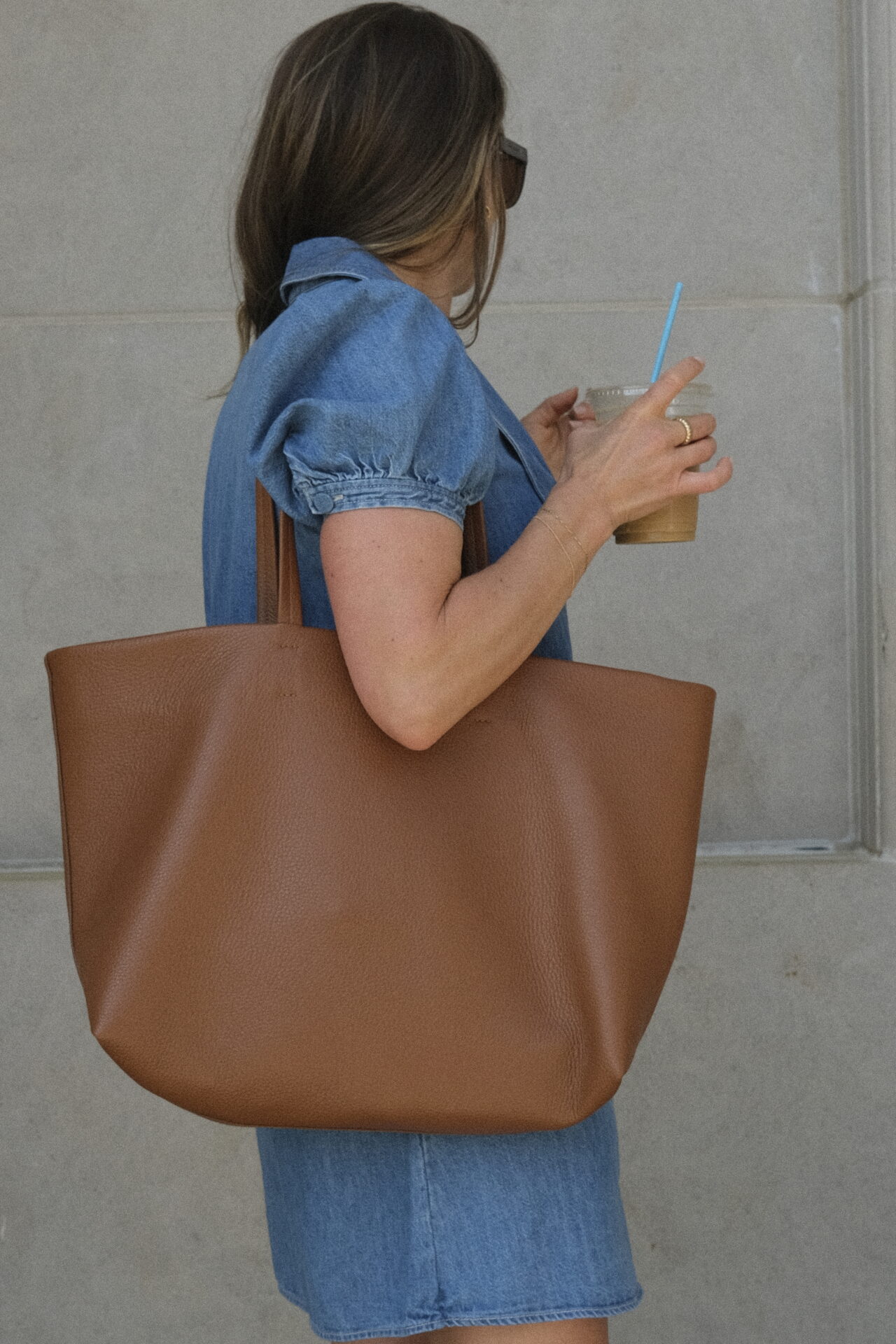 TeriLyn Adams with the Cuyana Classic Easy tote with chestnut leather.