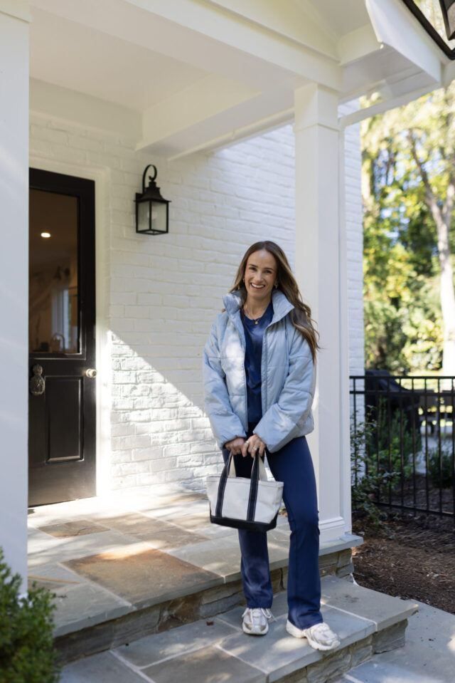 TeriLyn Adams wearing Vuori Halo wide leg pants with canyon insulated sporty coat.